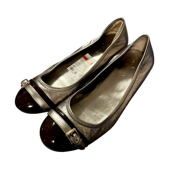NEW! Cole Haan Women's 9.5 Air Reesa Silver Metallic Leather Ballet Flats Brown - Picture 1 of 7